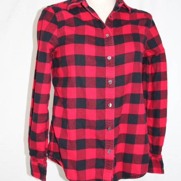 Upcycled women’s flannel heart Valentine’s Day distressed wearable art red plaid - Picture 5 of 6